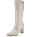 High Heel Glitter Pointed Toe Diamond Boots 