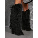  Block Heel Fur Suede Knee-High Boots