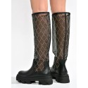 Knee High Mesh Boots with Chunky Lug Sole