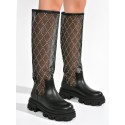 Knee High Mesh Boots with Chunky Lug Sole