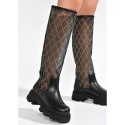 Knee High Mesh Boots with Chunky Lug Sole