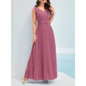 SHEIN Modely Solid Ruched Pleated Hem Dress