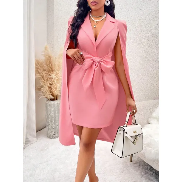 SHEIN Lady Lapel Cape Sleeves Knotted Front Dress