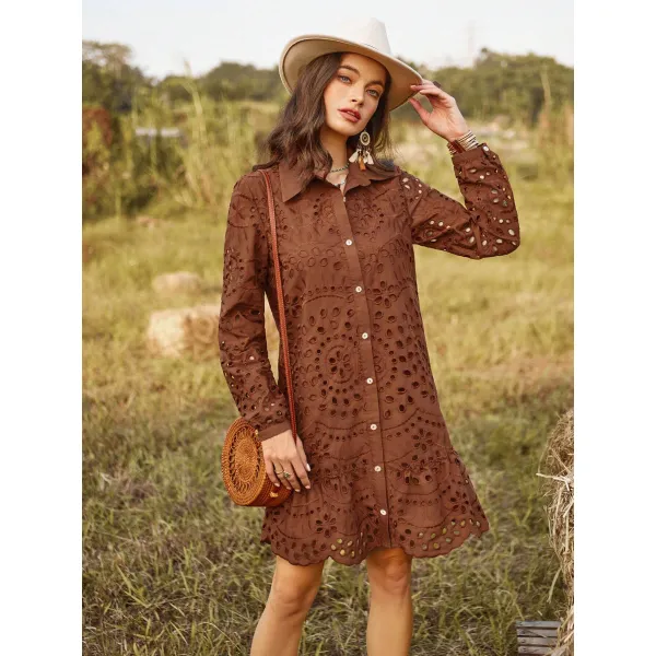 SHEIN VCAY Random Embroidered Long Sleeve Dress