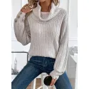 SHEIN LUNE Cowl Neck Button Detail Ribbed Knit Sweater