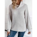 SHEIN LUNE Cowl Neck Button Detail Ribbed Knit Sweater