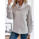 SHEIN LUNE Cowl Neck Button Detail Ribbed Knit Sweater