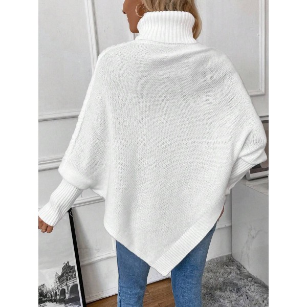 SHEIN Essnce Turtleneck Batwing Sleeve Asymmetrical Hem Cable Knit Poncho