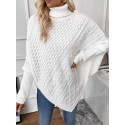 SHEIN Essnce Turtleneck Batwing Sleeve Asymmetrical Hem Cable Knit Poncho