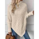 SHEIN Essnce Turtleneck Batwing Sleeve Asymmetrical Hem Cable Knit Poncho