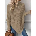 SHEIN Essnce Turtleneck Batwing Sleeve Asymmetrical Hem Cable Knit Poncho