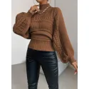 SHEIN Essnce Solid Color High Neck Loose Casual Sweater