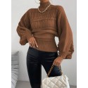 SHEIN Essnce Solid Color High Neck Loose Casual Sweater