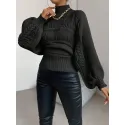 SHEIN Essnce Solid Color High Neck Loose Casual Sweater