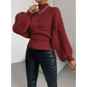 SHEIN Essnce Solid Color High Neck Loose Casual Sweater