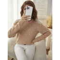 SHEIN Mulvari Solid Pearl Rib-Knit Sweater