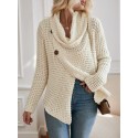 SHEIN LUNE Cowl Neck Button Detail Wrap Hem Sweater