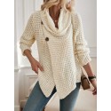 SHEIN LUNE Cowl Neck Button Detail Wrap Hem Sweater