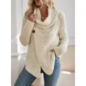 SHEIN LUNE Cowl Neck Button Detail Wrap Hem Sweater