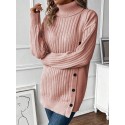 Turtleneck Drop Shoulder Button Detail Sweater