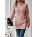 Turtleneck Drop Shoulder Button Detail Sweater