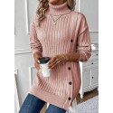 Turtleneck Drop Shoulder Button Detail Sweater