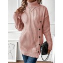 Turtleneck Drop Shoulder Button Detail Sweater