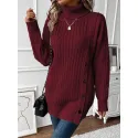 Turtleneck Drop Shoulder Button Detail Sweater