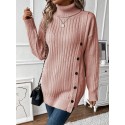 Turtleneck Drop Shoulder Button Detail Sweater