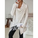 SHEIN Clasi Draped Collar Fringe Trim Asymmetrical Hem Sweater