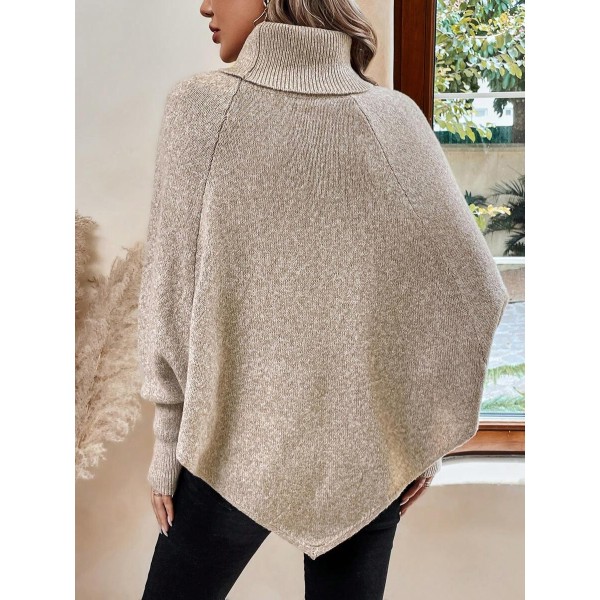 SHEIN Essnce Turtleneck Batwing Sleeve Button Detail Cable Knit Poncho