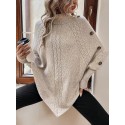 SHEIN Essnce Turtleneck Batwing Sleeve Button Detail Cable Knit Poncho