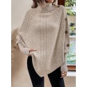 SHEIN Essnce Turtleneck Batwing Sleeve Button Detail Cable Knit Poncho