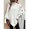 SHEIN Essnce Turtleneck Batwing Sleeve Button Detail Cable Knit Poncho