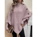 SHEIN Essnce Turtleneck Batwing Sleeve Button Detail Cable Knit Poncho