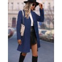 Solid Color Fitted Woolen Coat With Button Closure