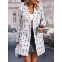 Plaid Pattern Double Breasted Tweed Overcoat