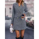 Plaid Pattern Double Breasted Tweed Overcoat