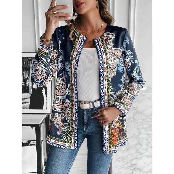 Paisley Print Open Front Coat