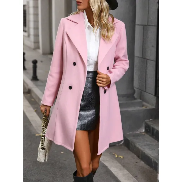 Women's Notched Lapel Double Breasted Woolen Coat