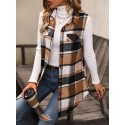 Plaid Print Flap Detail Sleeveless Coat