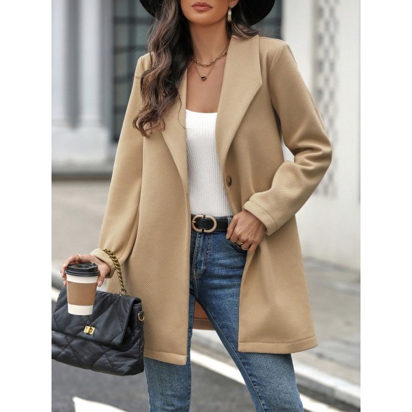 Solid Color Single-breasted Open Front Jacket