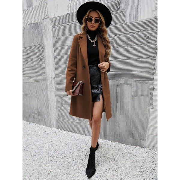 Women's Lapel Collar Double Breasted Wool Coat