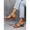 Women's Fairy Style Summer Sandals, Versatile Chunky Heeled Brown High Heels, Strap Open Toe Roman Shoes