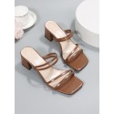 Women's Fairy Style Summer Sandals, Versatile Chunky Heeled Brown High Heels, Strap Open Toe Roman Shoes