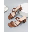 Women's Fairy Style Summer Sandals, Versatile Chunky Heeled Brown High Heels, Strap Open Toe Roman Shoes