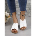 Summer Ladies' Casual Platform Wedge Sandals, Vamp Increasing Height Slipper, Solid Color Fashionable Sandals, Black/White