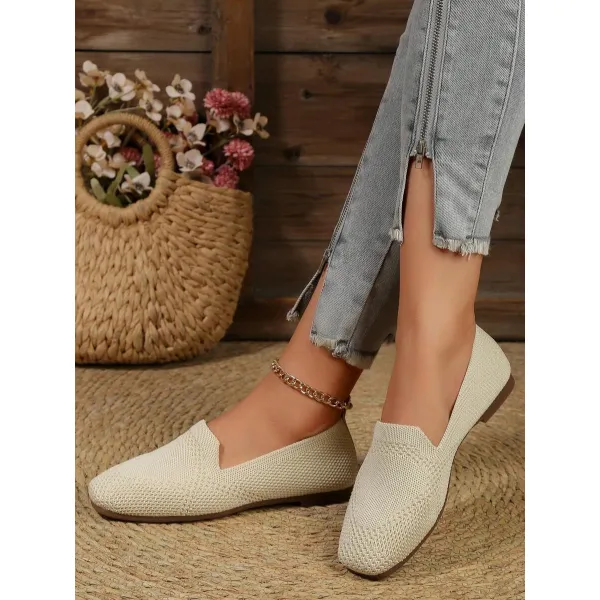Spring And Autumn Knit Flat Slip-on Loafers, Breathable, Non-slip, Comfortable Work Shoes