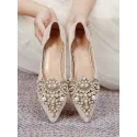 Women Faux Pearls Decor Flats, Elegant Point Toe Flats Ballet Flats