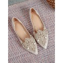 Women Faux Pearls Decor Flats, Elegant Point Toe Flats Ballet Flats